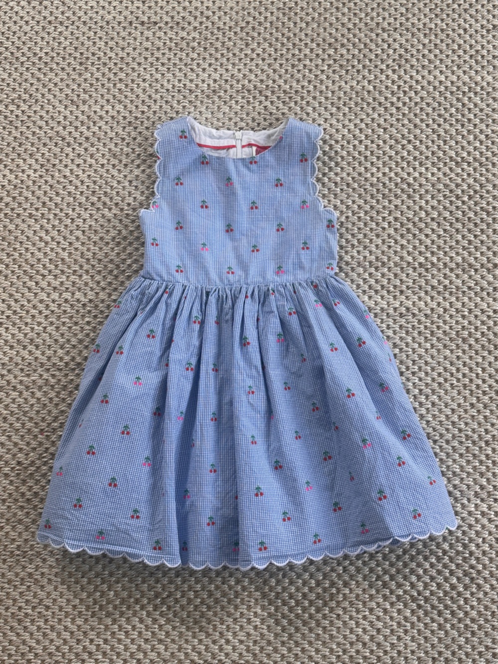 Mini Boden Blue Gingham and Cherry Dress